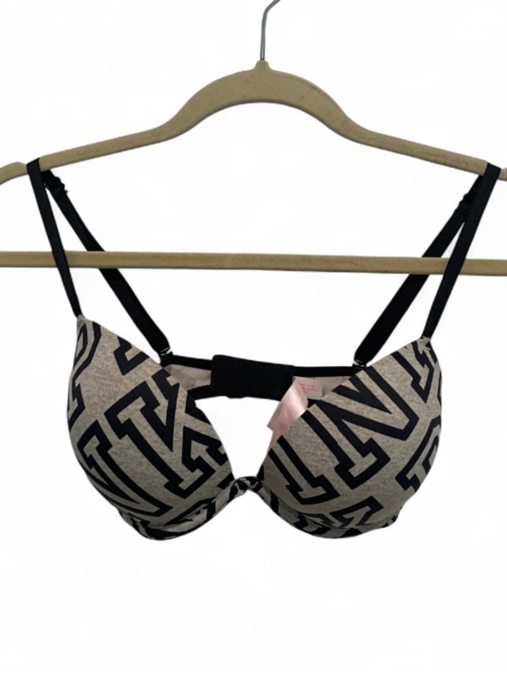 Pink Victoria’s Secret Super Push Up Printed Black & Gray Bra